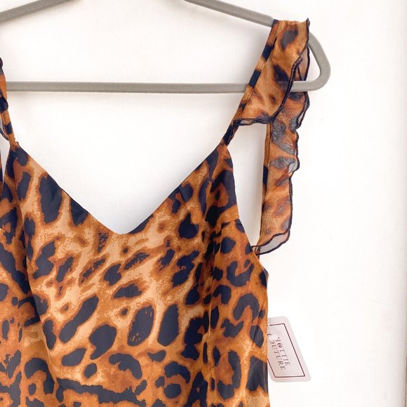 Hottie Couture Women's Brown & Black Sleeveless Leopard Print V-Neck Midi Dress - Picture 4 of 7